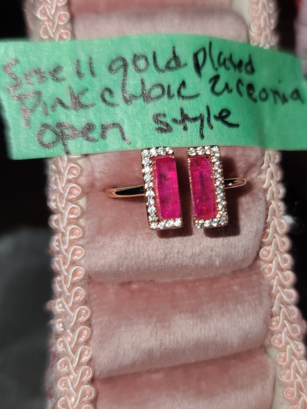 Gold-Plated Pink Cubic Zirconia Open-Style Ring Size 11